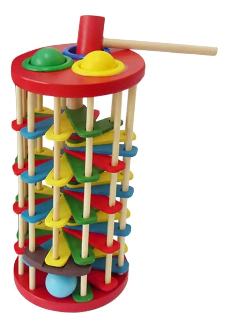 TORRE DE BOLAS DE MADERA CON MARTILLO PARA BEBE - 1