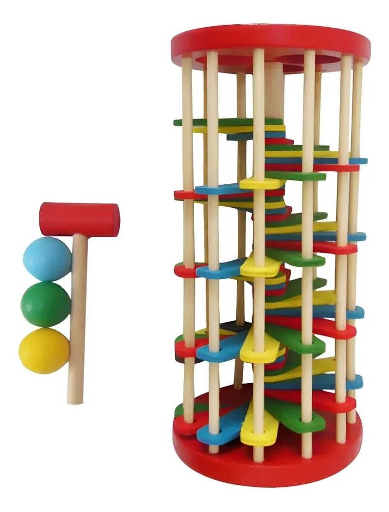 TORRE DE BOLAS DE MADERA CON MARTILLO PARA BEBE - 4