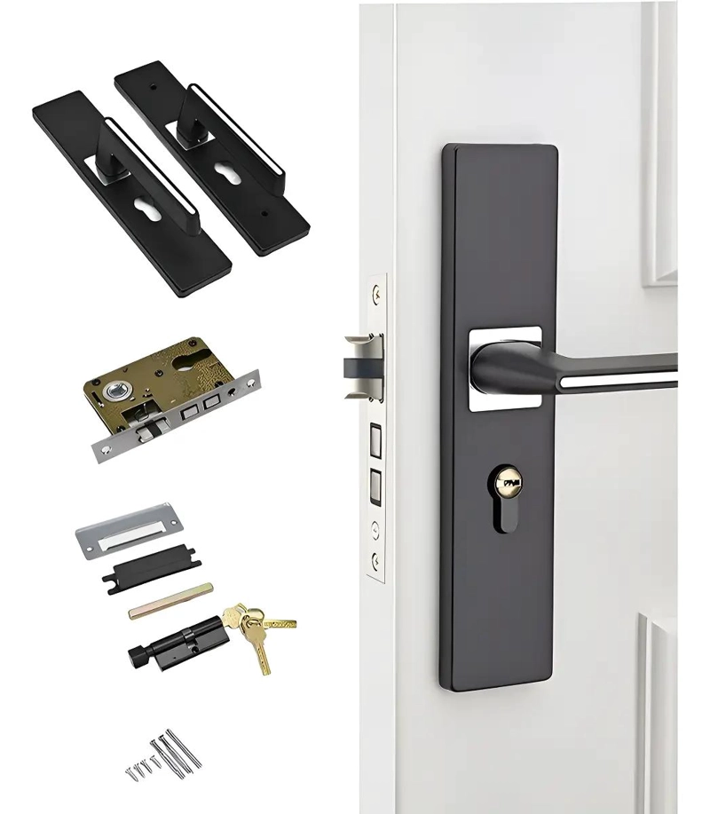 CERRADURA CON MANIJA SILENCIOSA NEGRA PARA PUERTA - 1