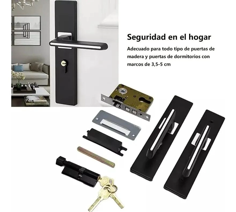 CERRADURA CON MANIJA SILENCIOSA NEGRA PARA PUERTA - 4