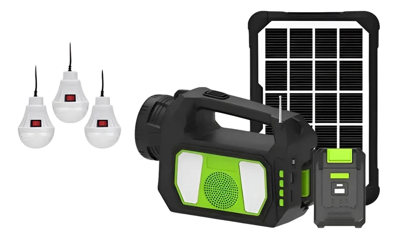 KIT SOLAR DE EMERGENCIA PARA CAMPING CON LUZ LED Y RADIO - 1