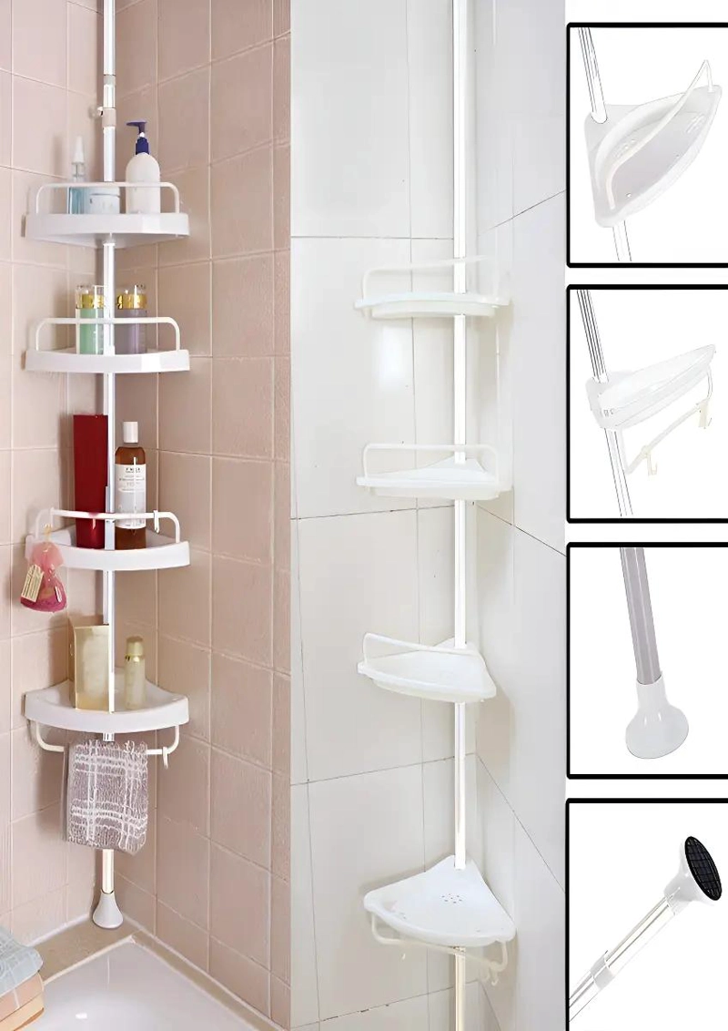 ORGANIZADOR ESQUINERO DE BAÑO CON 4 REPISAS AJUSTABLES - 1