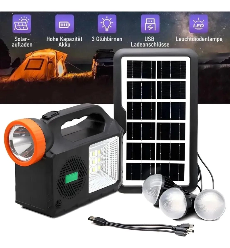 KIT SOLAR CON PARLANTE, LINTERNA Y FOCO CARGADOR - 3