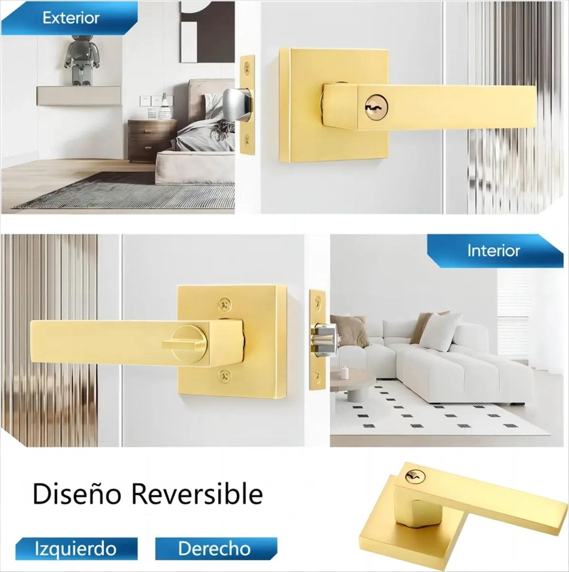 CERRADURA TUBULAR DORADA CON MANILLA PARA DORMITORIO O BA - 3