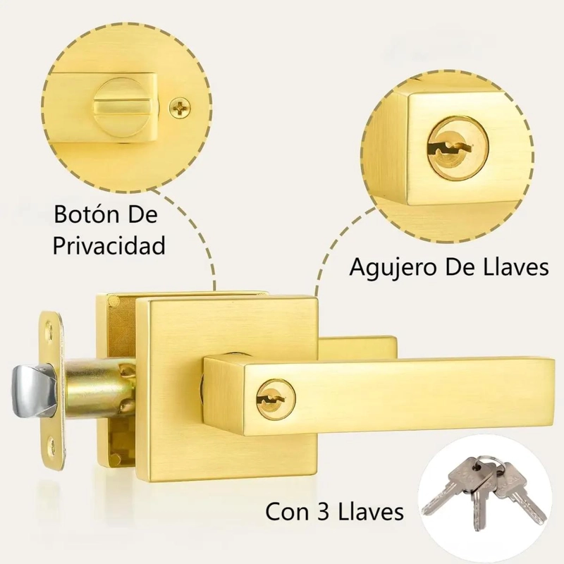 CERRADURA TUBULAR DORADA CON MANILLA PARA DORMITORIO O BA - 5