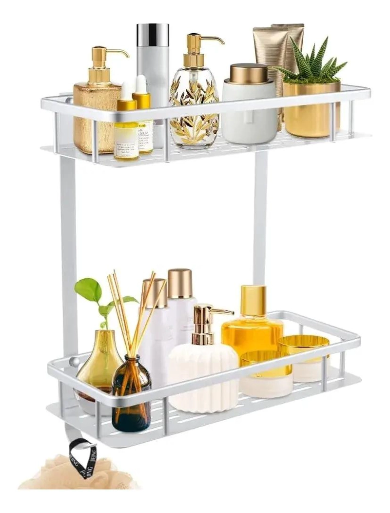 ORGANIZADOR DE BAÑO DE 2 NIVELES CON GANCHOS - 1