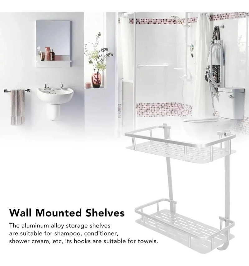 ORGANIZADOR DE BAÑO DE 2 NIVELES CON GANCHOS - 5