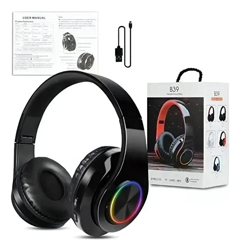AUDIFONOS BLUETOOTH INALAMBRICOS B39 CON LED NEGRO - 2