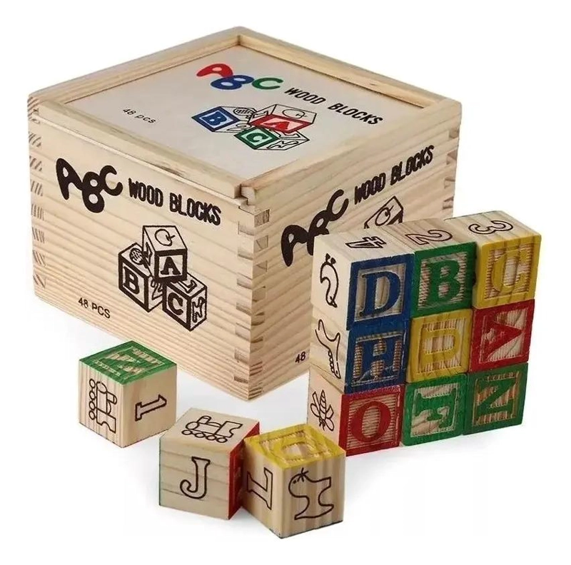CUBO DE MADERA CON LETRAS Y NUMEROS 48 PIEZAS - 1