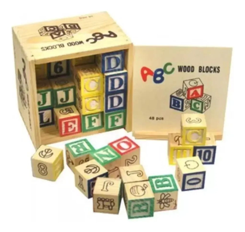 CUBO DE MADERA CON LETRAS Y NUMEROS 48 PIEZAS - 2