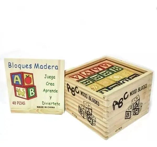 CUBO DE MADERA CON LETRAS Y NUMEROS 48 PIEZAS - 3