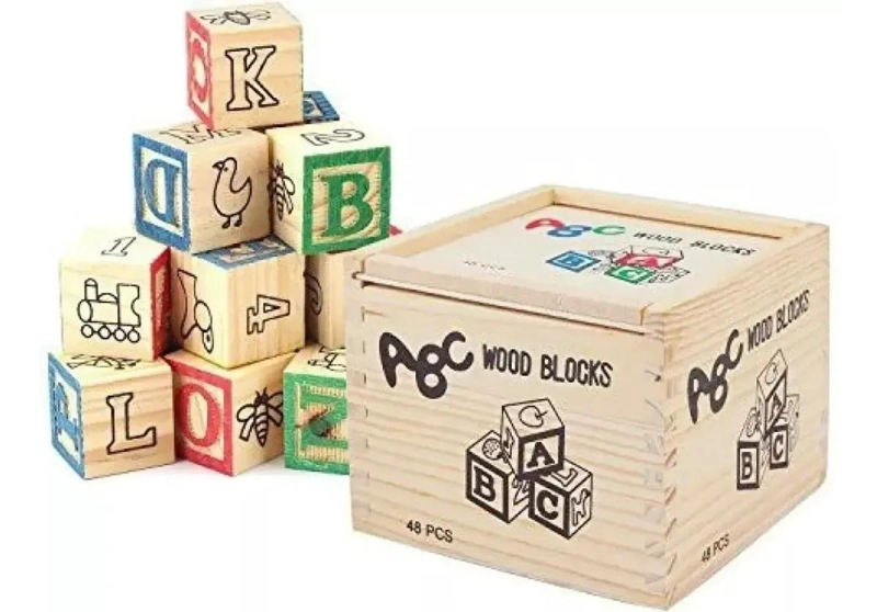 CUBO DE MADERA CON LETRAS Y NUMEROS 48 PIEZAS - 5