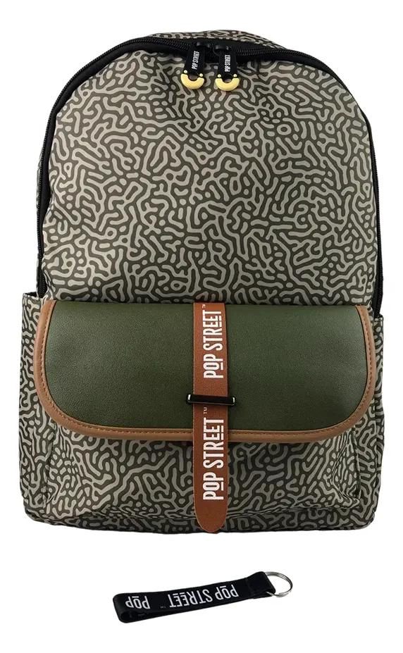 MOCHILA JUVENIL COLOR OLIVA CON DISEÑO MODERNO - 1