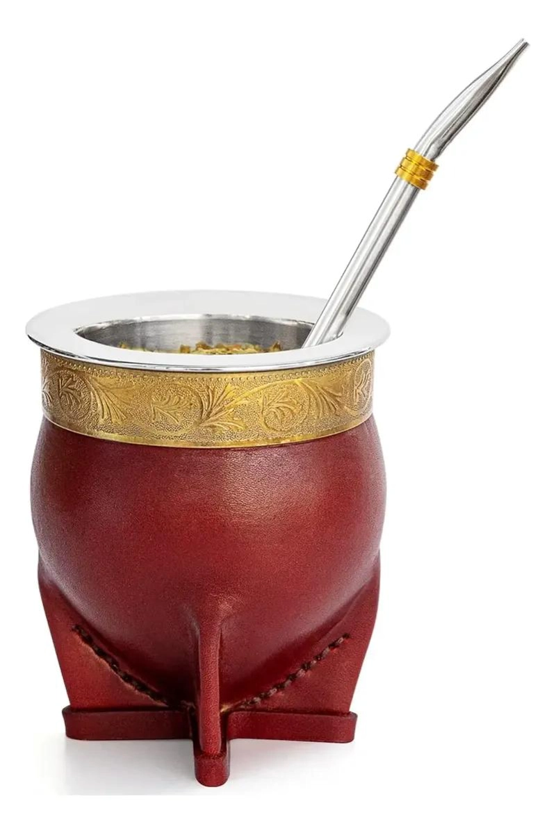TAZA PARA YERBA MATE CON FORRO DE ACERO INOXIDABLE Y PIEL - 1