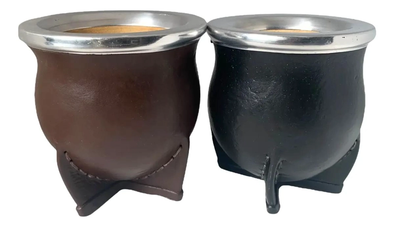 MATE CAMIONERO DE CALABAZA CON FORRO DE CUERO Y VIROLA DE - 1