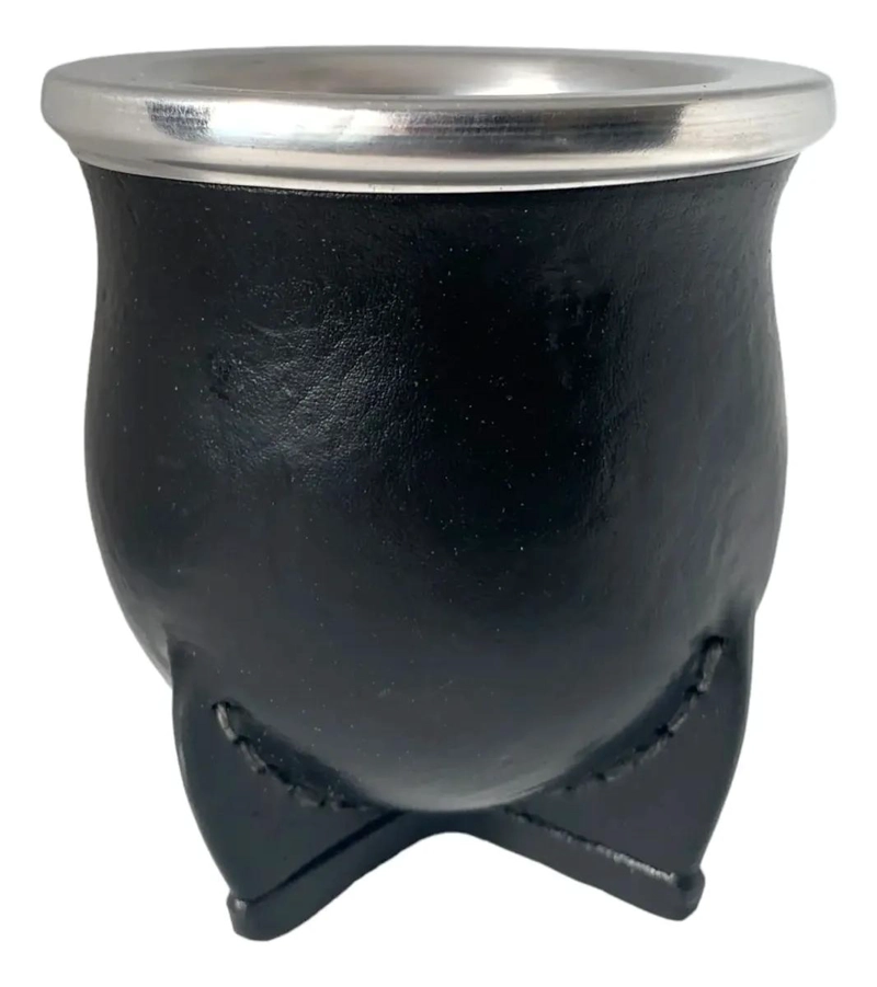 MATE CAMIONERO DE CALABAZA CON FORRO DE CUERO Y VIROLA DE - 3