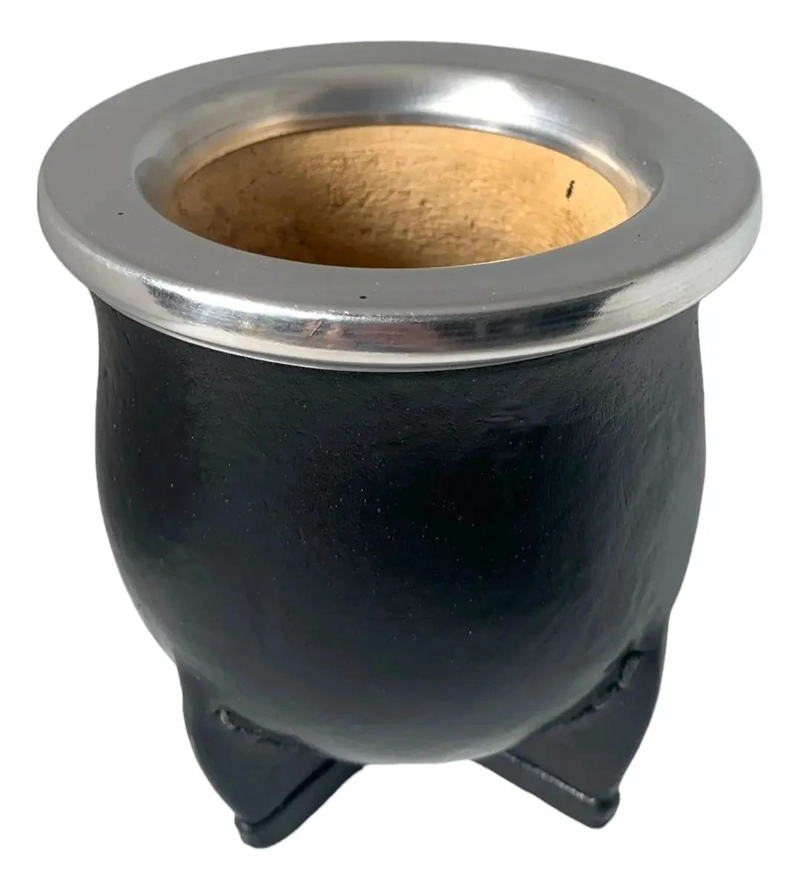 MATE CAMIONERO DE CALABAZA CON FORRO DE CUERO Y VIROLA DE - 4