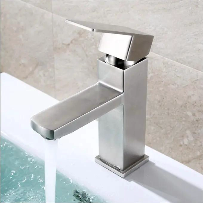 LLAVE MONOMANDO LAVAMANOS CUADRADA ACERO INOX 18CM - 5
