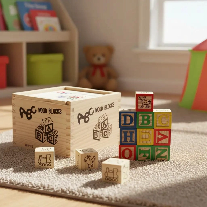 JUGUETE DIDACTICO CUBOS DE MADERA CON LETRAS Y NUMEROS - 1