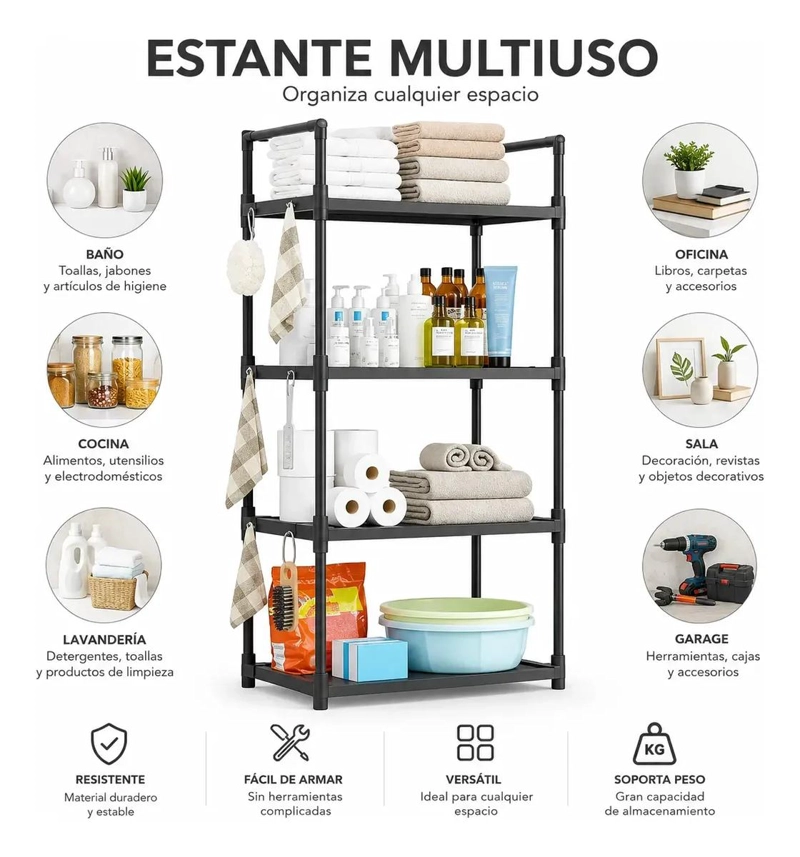 ESTANTE MULTIUSO CON 4 REPISAS PARA COCINA Y BAÑO - 2