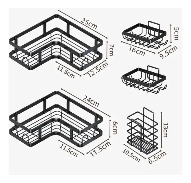 SET 5 REPISAS ADHESIVAS PARA DUCHA EN BAÑO NEGRO - 2