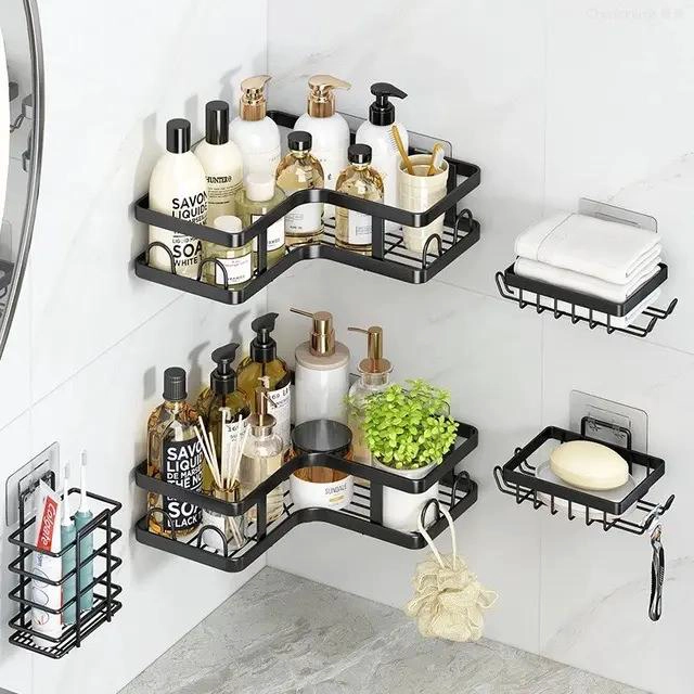 SET 5 REPISAS ADHESIVAS PARA DUCHA EN BAÑO NEGRO - 3