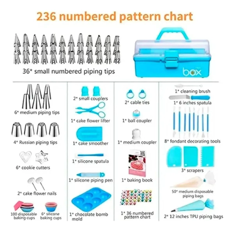 KIT COMPLETO DE ACCESORIOS PARA DECORACION DE PASTELES CON 236 PIEZAS - 7