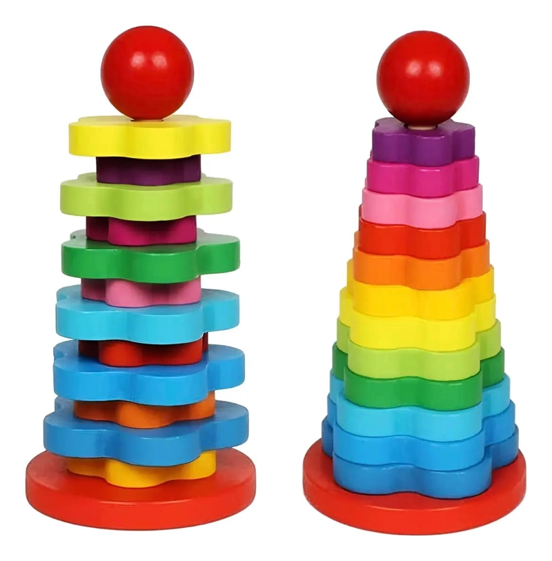 TORRE APILABLE DE MADERA CON ARCOIRIS PARA NIÑOS - 1