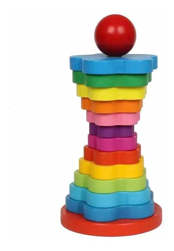 TORRE APILABLE DE MADERA CON ARCOIRIS PARA NIÑOS - 2