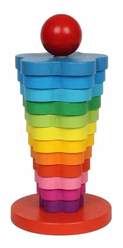 TORRE APILABLE DE MADERA CON ARCOIRIS PARA NIÑOS - 4