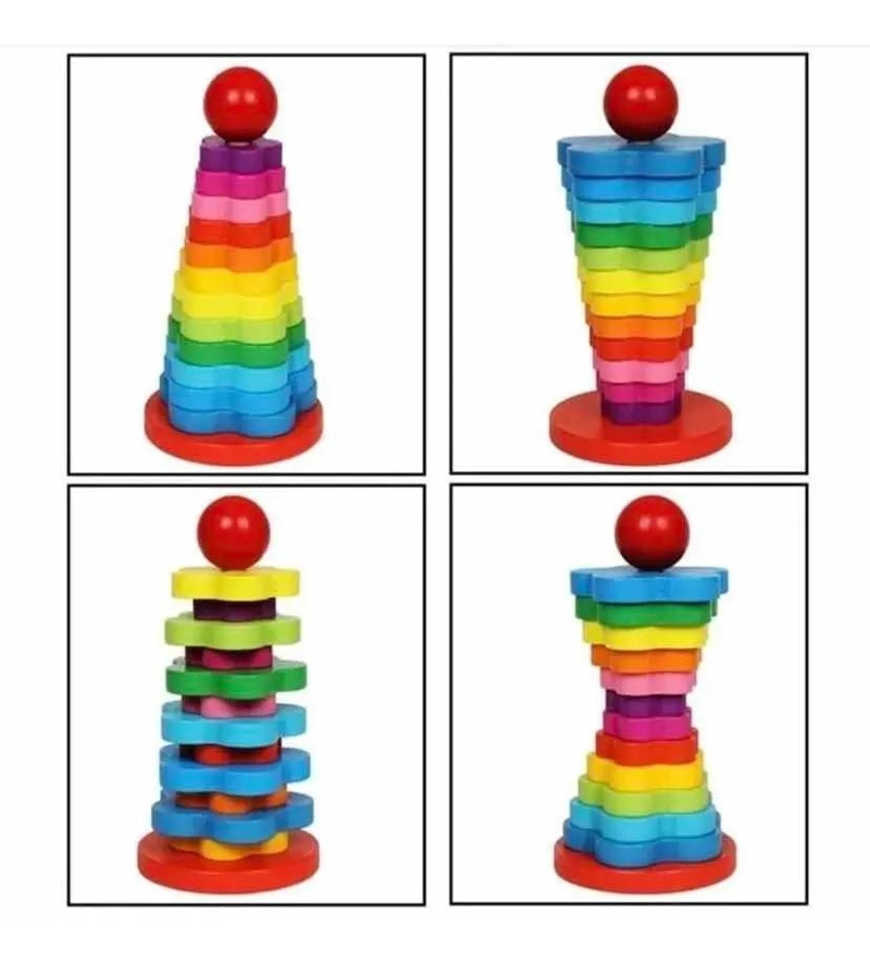 TORRE APILABLE DE MADERA CON ARCOIRIS PARA NIÑOS - 5