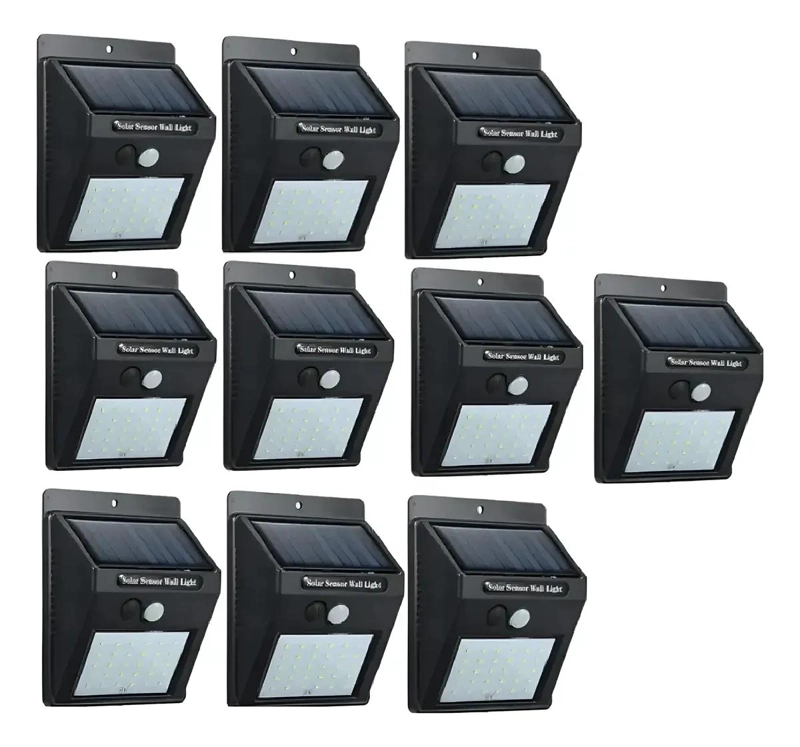 PACK 10 FOCOS SOLARES CON 30 LED Y SENSOR DE MOVIMIENTO - 1