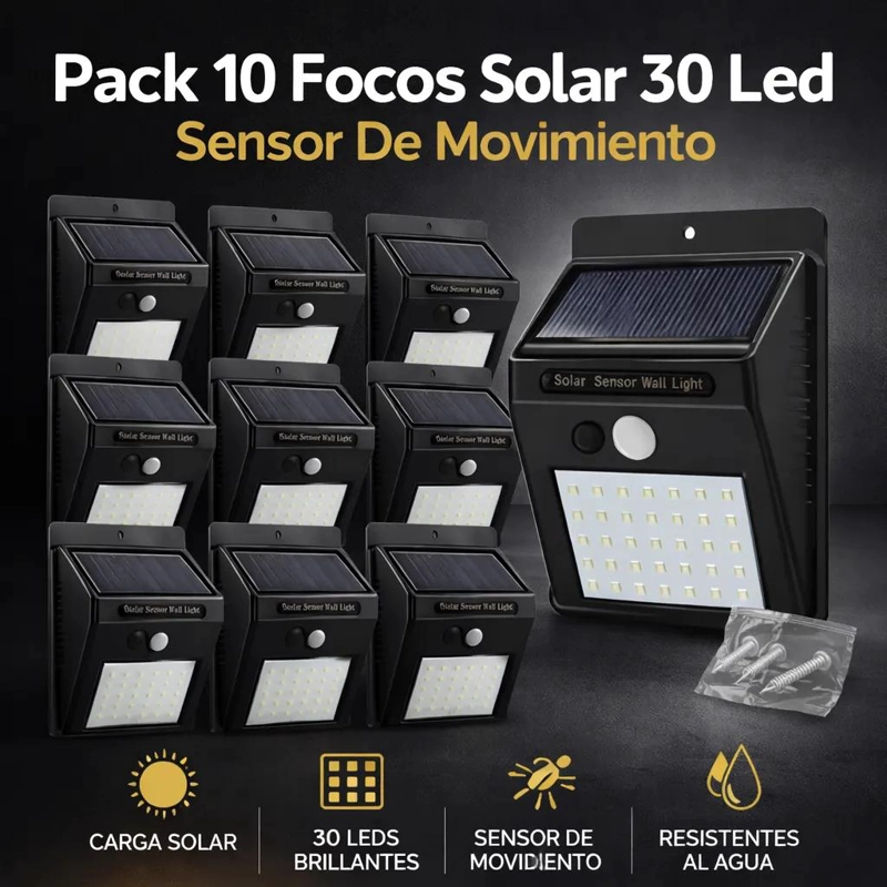 PACK 10 FOCOS SOLARES CON 30 LED Y SENSOR DE MOVIMIENTO - 2