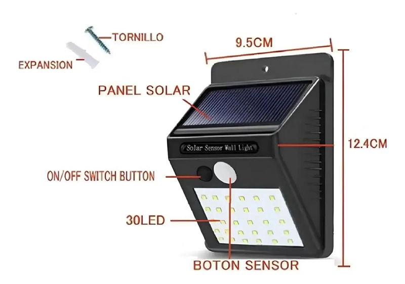 PACK 10 FOCOS SOLARES CON 30 LED Y SENSOR DE MOVIMIENTO - 3