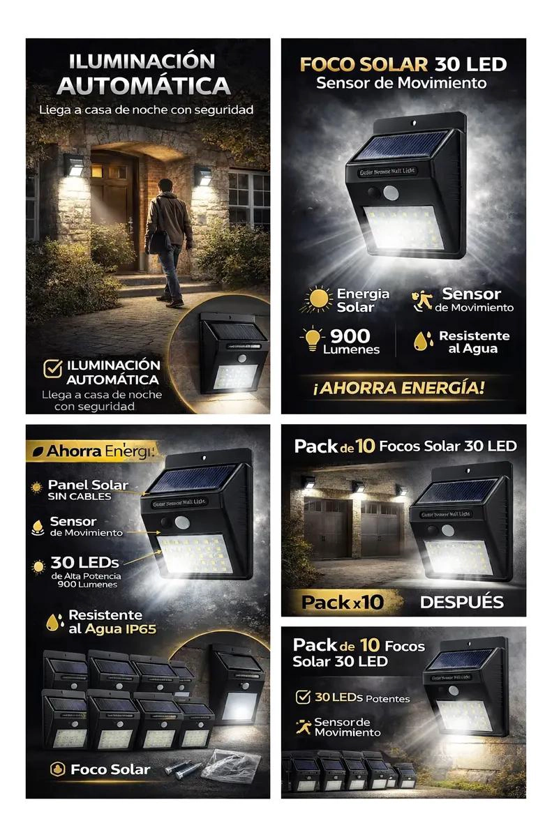 PACK 10 FOCOS SOLARES CON 30 LED Y SENSOR DE MOVIMIENTO - 4