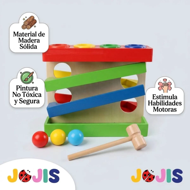 JUGUETE DIDACTICO DE MADERA CON MARTILLO Y RAMPA - 2