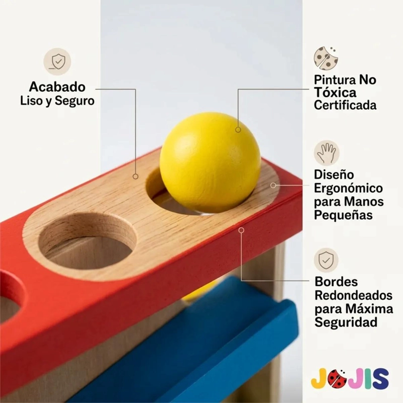 JUGUETE DIDACTICO DE MADERA CON MARTILLO Y RAMPA - 3