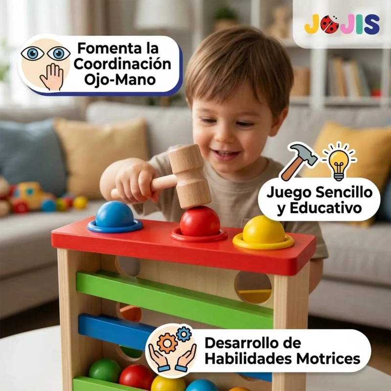 JUGUETE DIDACTICO DE MADERA CON MARTILLO Y RAMPA - 4