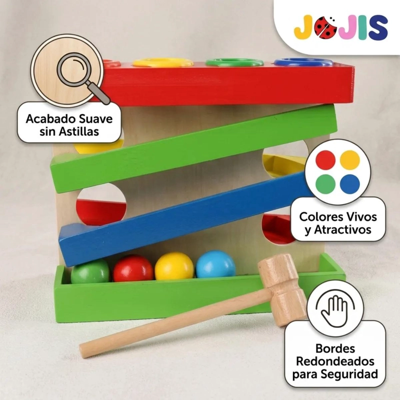 JUGUETE DIDACTICO DE MADERA CON MARTILLO Y RAMPA - 5
