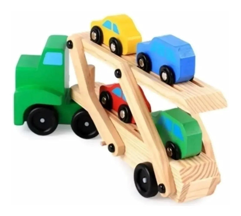 CAMION DE MADERA DIDACTICO CON RAMPA Y AUTOS - 3