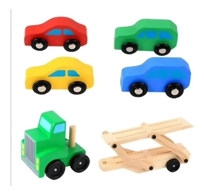 CAMION DE MADERA DIDACTICO CON RAMPA Y AUTOS - 4