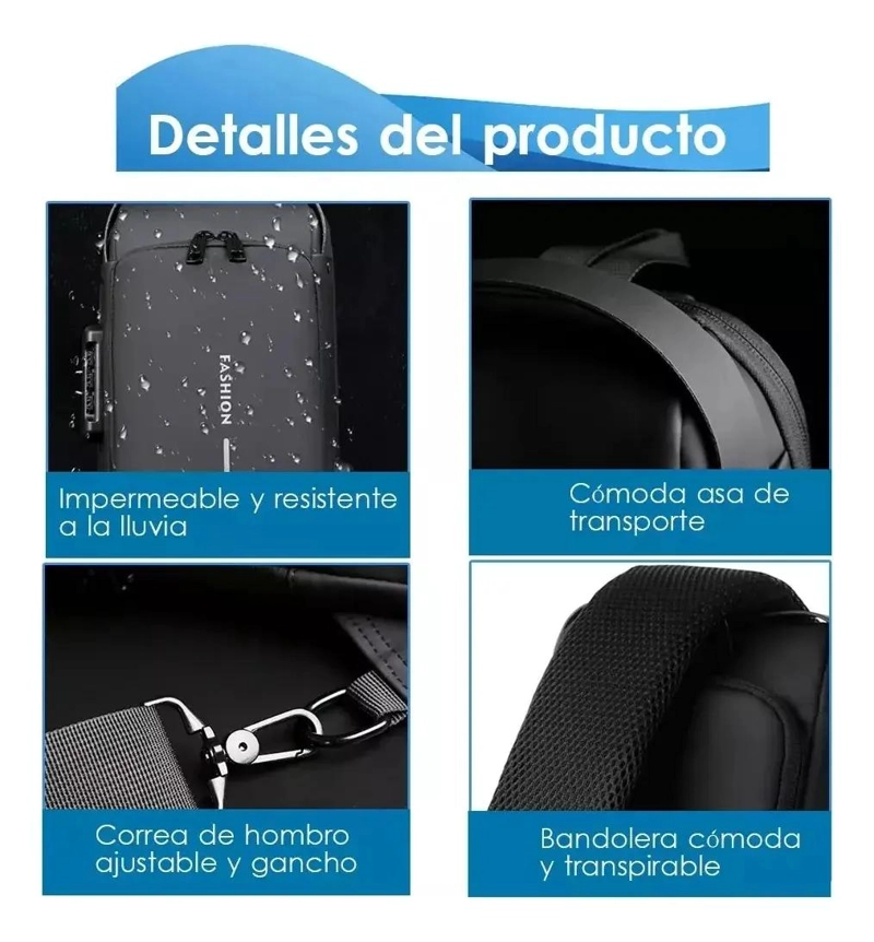 MOCHILA IMPERMEABLE ANTIRROBO PARA HOMBRE CON PUERTO DE C - 3