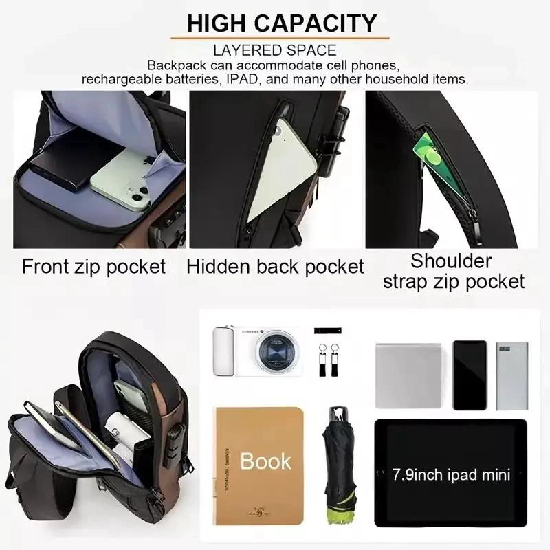 MOCHILA IMPERMEABLE ANTIRROBO PARA HOMBRE CON PUERTO DE C - 4