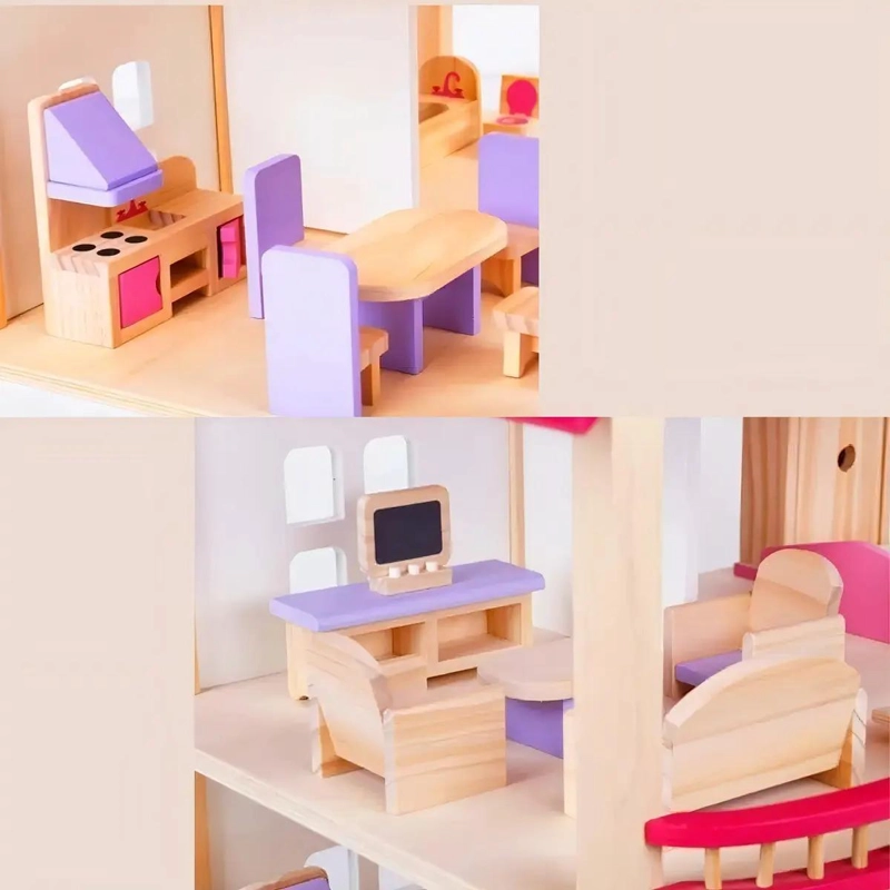 CASA GRANDE REALISTA DE MUÑECAS DE MADERA DIDACTICA - 4