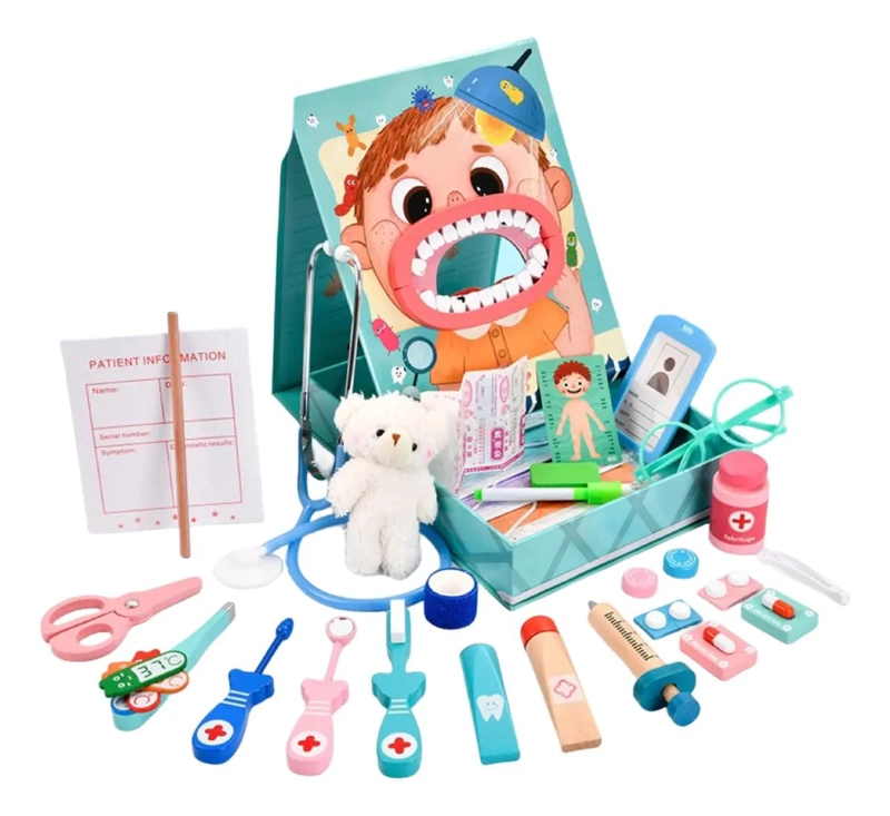MALETA DE JUEGOS DOCTOR DENTISTA CON ACCESORIOS DE MADERA - 1