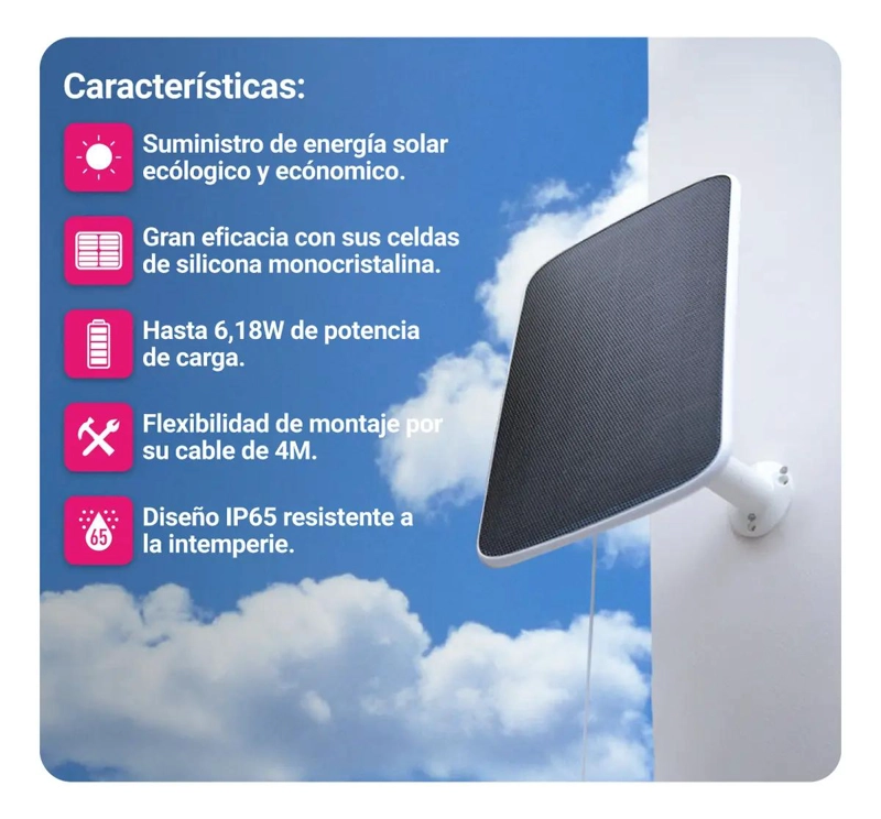 PANEL SOLAR 5V 6.18W IP65 PARA CAMARAS CON BATERIA - 4