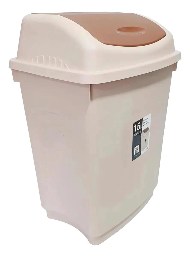 BASURERO DE 15 LITROS CON TAPA VAIVE N PARA COCINA Y BAÑO - 1