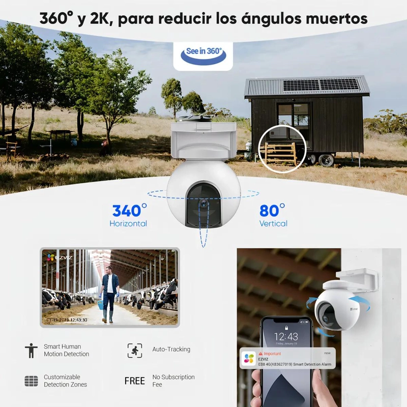 KIT CAMARA SEGURIDAD CON PANEL SOLAR Y BATERIA 4G - 5