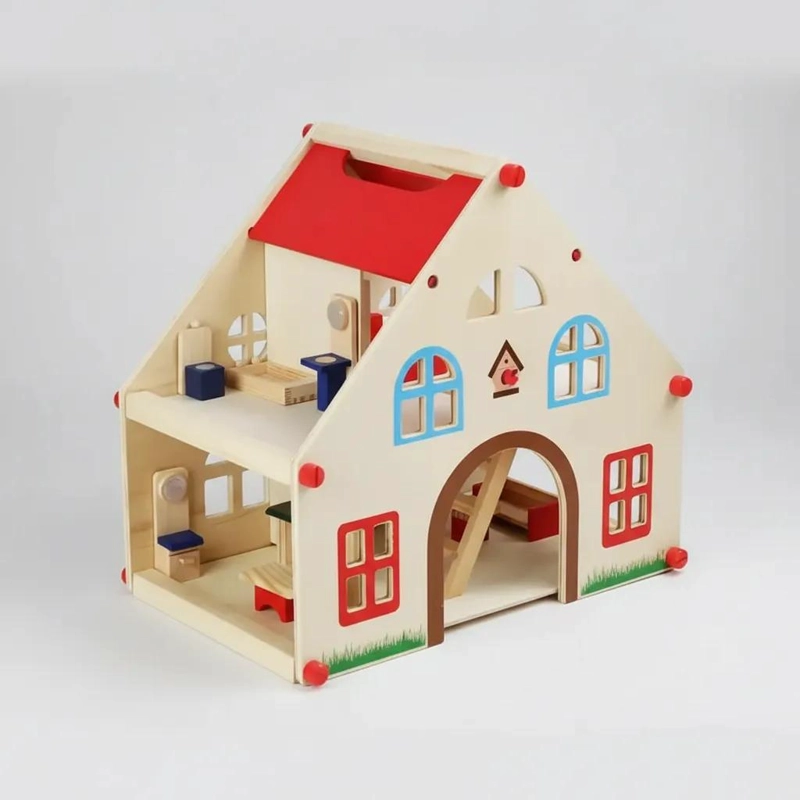 CASA DE MUÑECA DE MADERA CLASICA CON MUEBLES - 1
