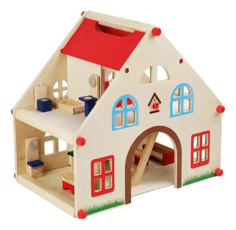 CASA DE MUÑECA DE MADERA CLASICA CON MUEBLES - 2